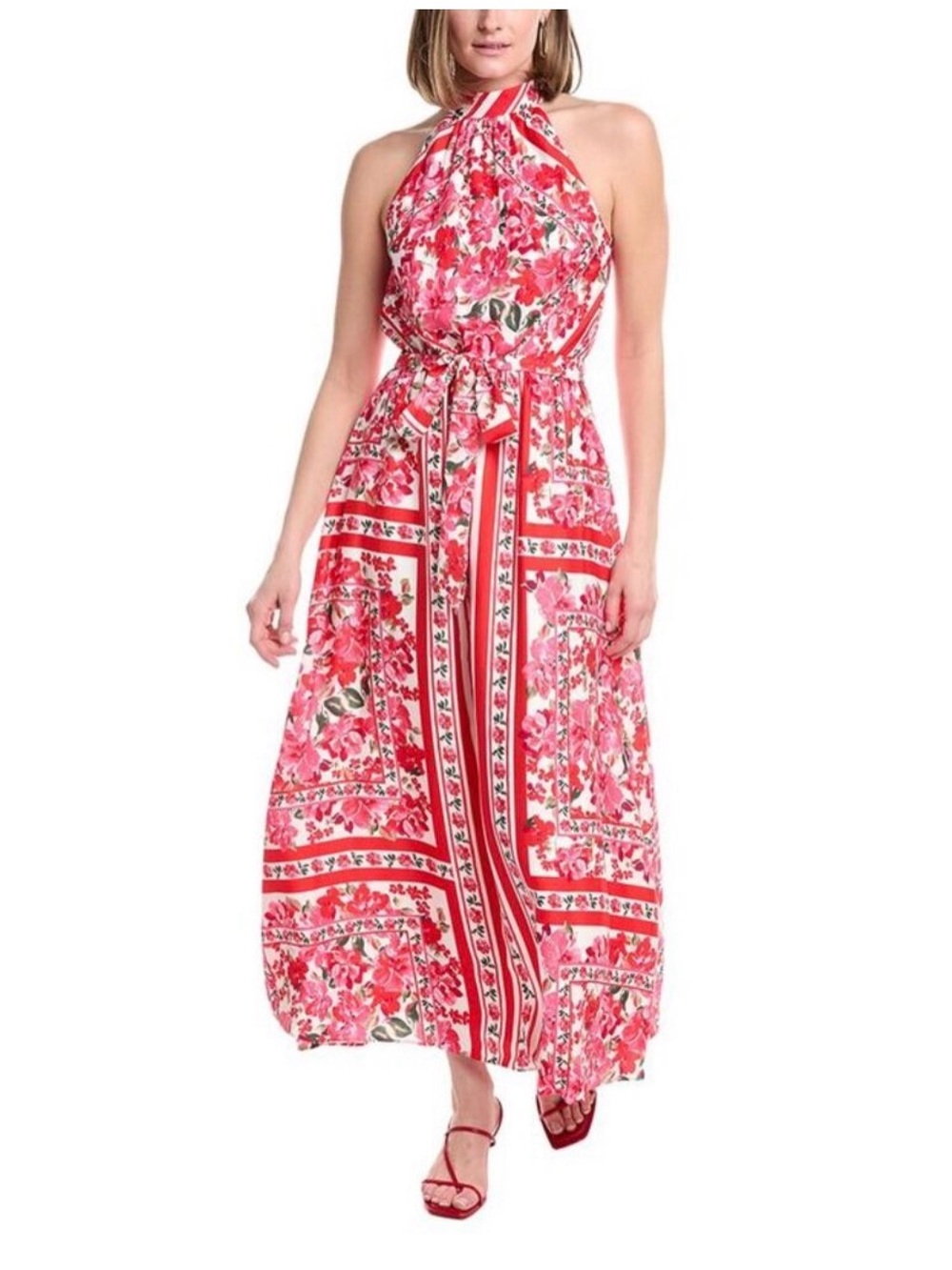 Anne Klein Floral Halter Maxi Dress-Poppy Multi